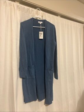 Grace & Lace Long Open-Front Cardigan in Dusty Blue